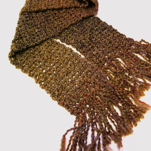 Brown Scarf 100x5 Stripe Handmade Crochet Hand Knit Chunky Christmas Gift NWT - Picture 3 of 8